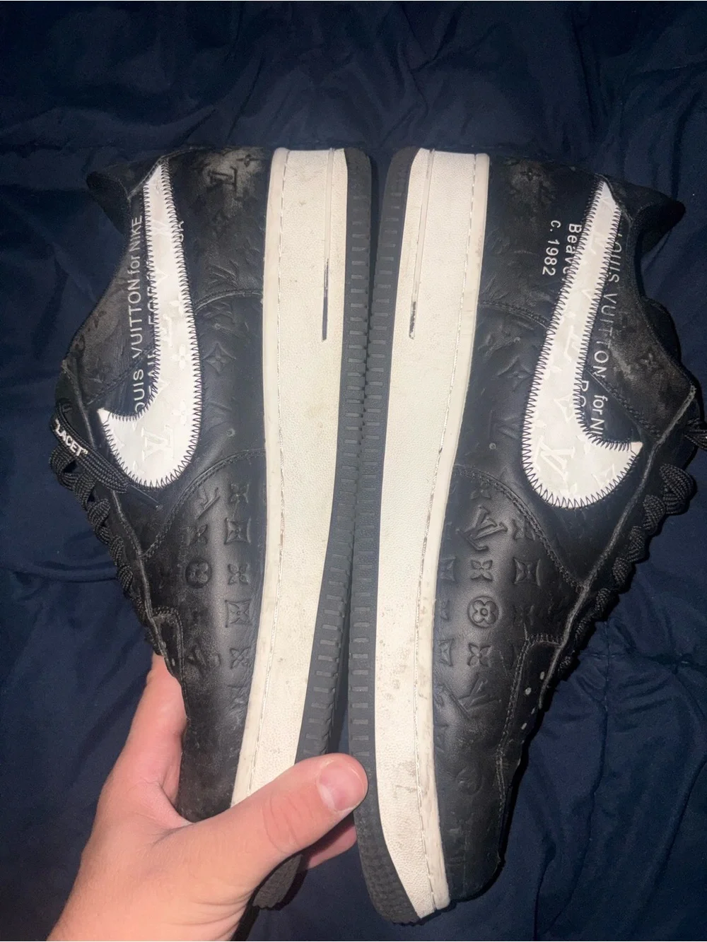 Off-White Black Leather Sneakers with White Swoosh and Green Tab
